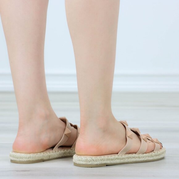 Nude Quilted Pattern Espadrille Trendy Comfy Flat Sandal Slip On Sliders - Picture 9 of 15